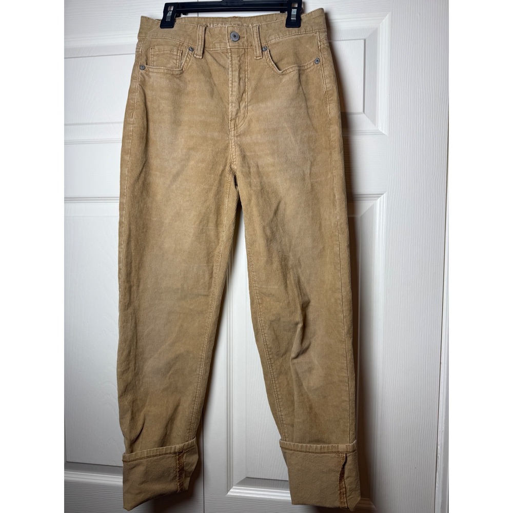 American Eagle Womens Straight Leg Corduroy Pants Tan Khaki Stretch Size 0